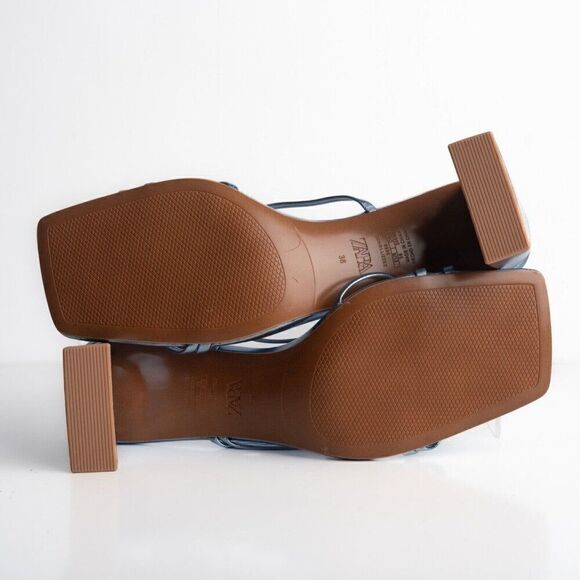 Zara Womens Blue Strappy Mule Heeled Sandals Sz US 7.5 EU 38 2322/110 NWD - Picture 9 of 9